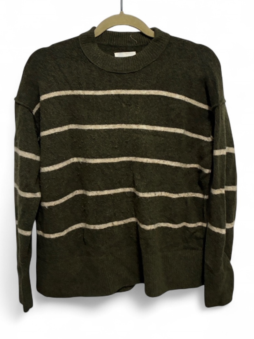 aerie Green & Cream Striped Oversized Crewneck Sweater